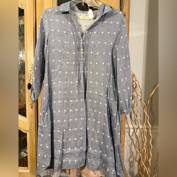 Isabella Sinclair Dresses & Skirts - Anthro Isabell Sinclair Cotton Blue Dress with White Dots